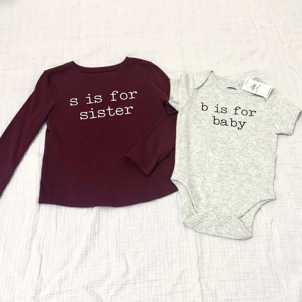 S is for Sister / B is for Baby Pregnancy Birth Announcement Set 3T 3-6M Onesie